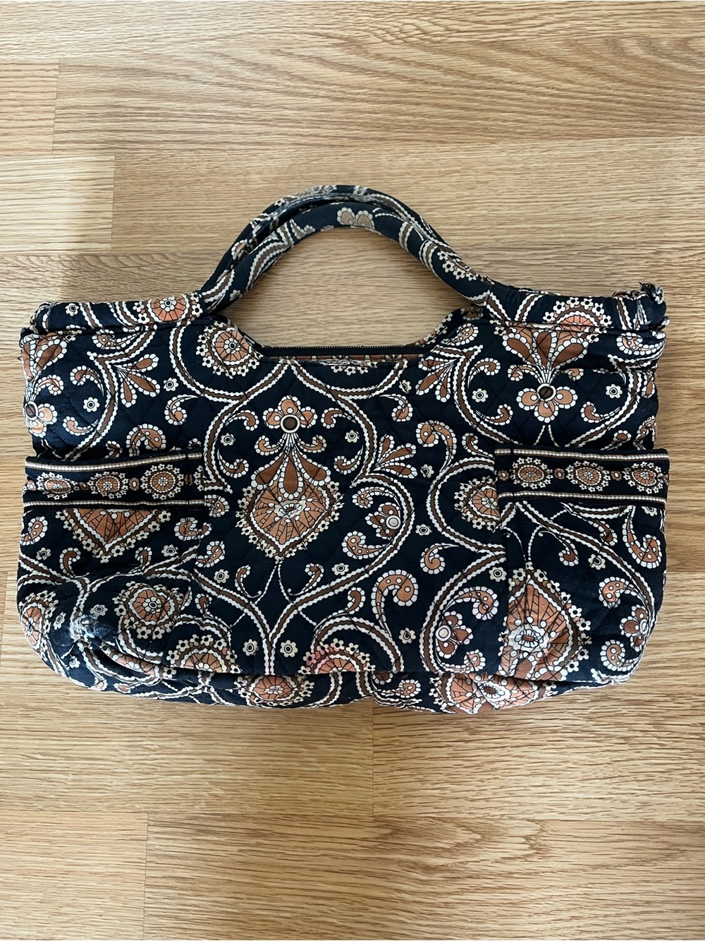 Quilted Paisley Handle Tote in Black and Brown Vera Bradley